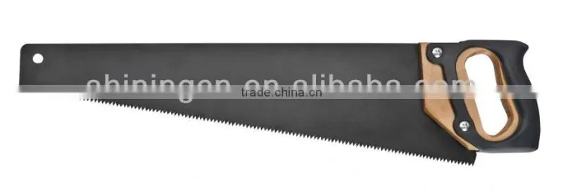 black hand saw with wooden handle