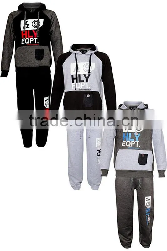 Mens Fleece Print Detailed Hooded Top Bottom Warm Up Jogging Tracksuit