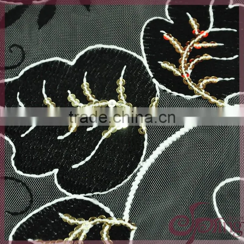 Lily embroidered mesh swiss lace fabric, sequin bridal lace fabrics for dress