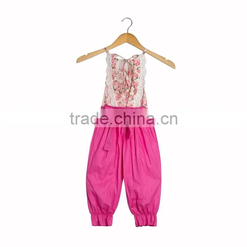 Wholesale Chiledren Flower Pattern Suspender Trousers Baby Clothes Romper Lace Jumpsuit For Girls