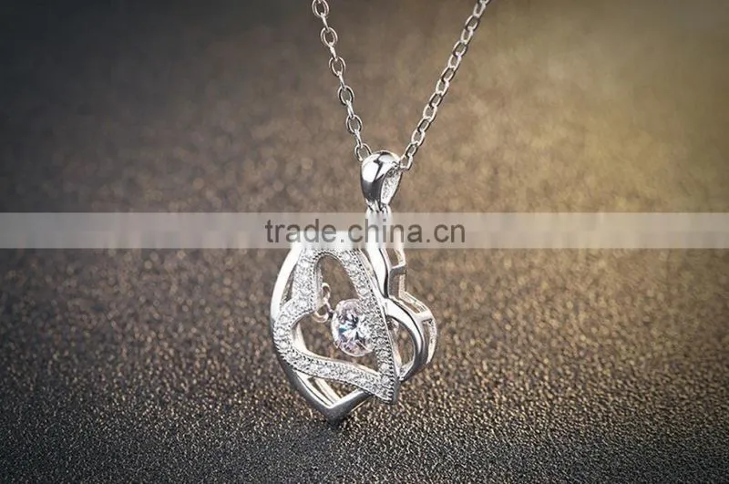 Popular Girl Fashion Girls Dainty Double Heart Pendant Necklace With AAA Zircon