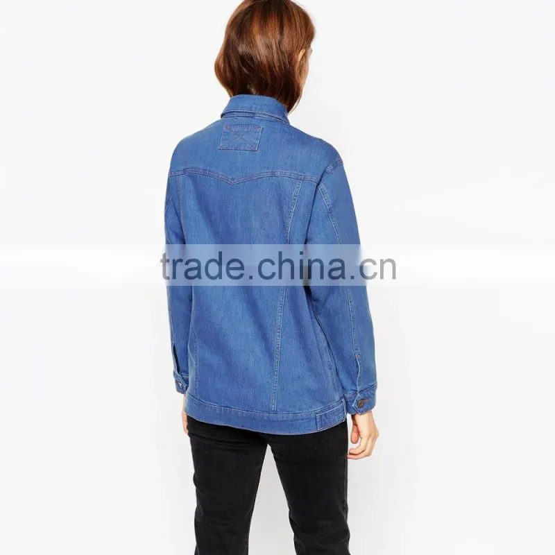 washed blue loose bulk wholesale jacket for women casual wear