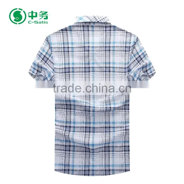 Fashionable Summer Short Sleeves 100% Cotton Mens Casual Check Shirt