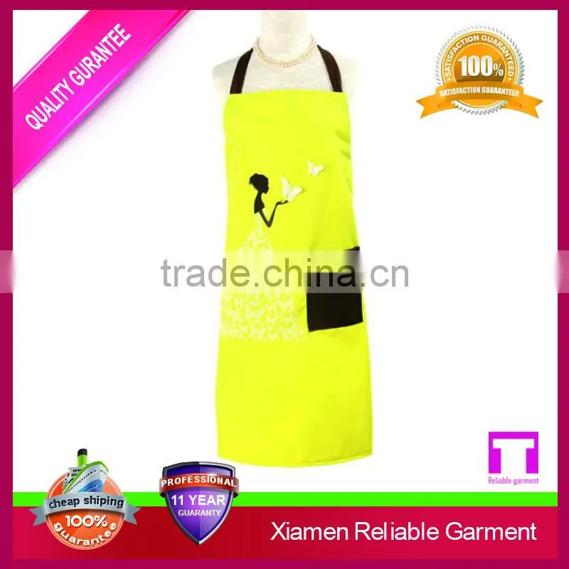 Hot sale yellow printed sexy cotton long apron with black pockets