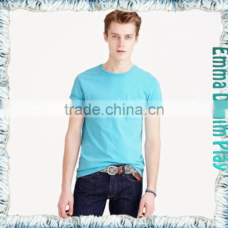 2017 Blue Single Chest Pocket O Neck T Shirts for Men
