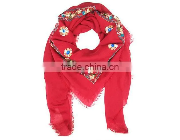 hot sale square headscarf pure cotton embroidery shawl scarf muslim hijab scarf for women