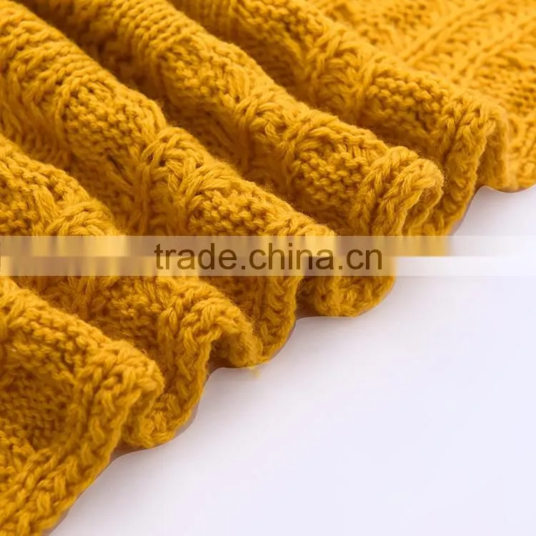promotion solid color 100% knitted acrylic orange blanket