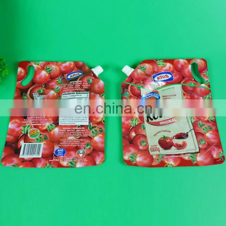 China factory wholesale laminated aluminum foil red ketchup liquid packaging stand up spout pouch