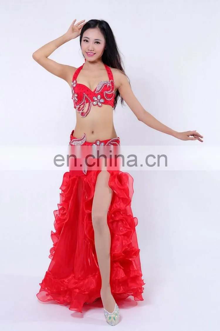 Multy color shiny fabric professional beading belly dance costumes appearl