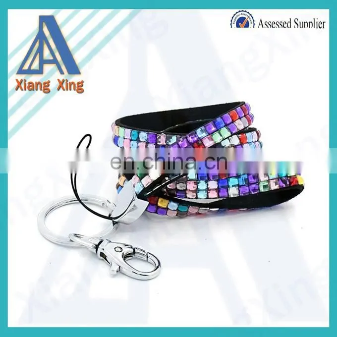 Solid color rhinestone bead cell phone wrist strap for sale