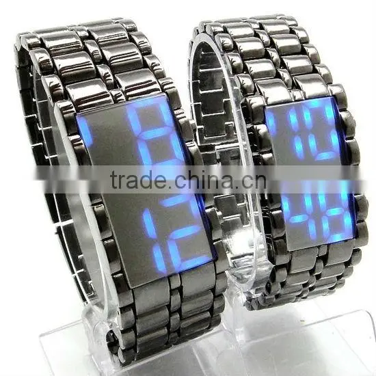 hot cheap lava style iron samurai red light metal led watch