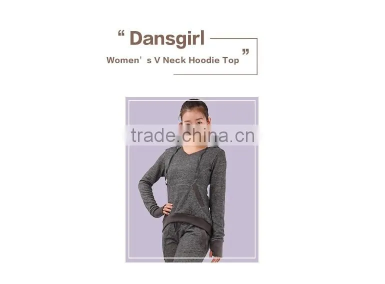 Women Dance Wear, Dance V Neck Thumb Hole Hoodie Top, Ballet Dance Warmer