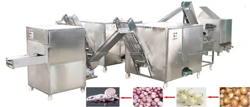 Factory Genyond Hot Sales Industrial Full Automatic Onion Peeler Peeling & Roots tails Two Edds Cutting Machine
