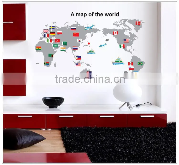 ALFOREVER Hot sale wallmap wall sticker for home decoration,pvc wallmap sticker