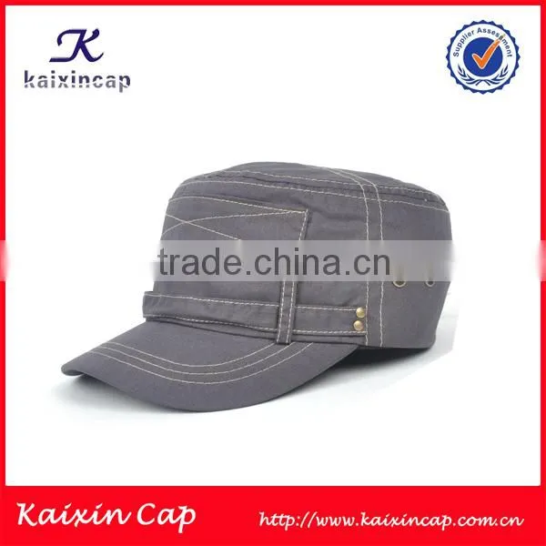 customize fashion flat top blank military cap custom tone washed denim cap