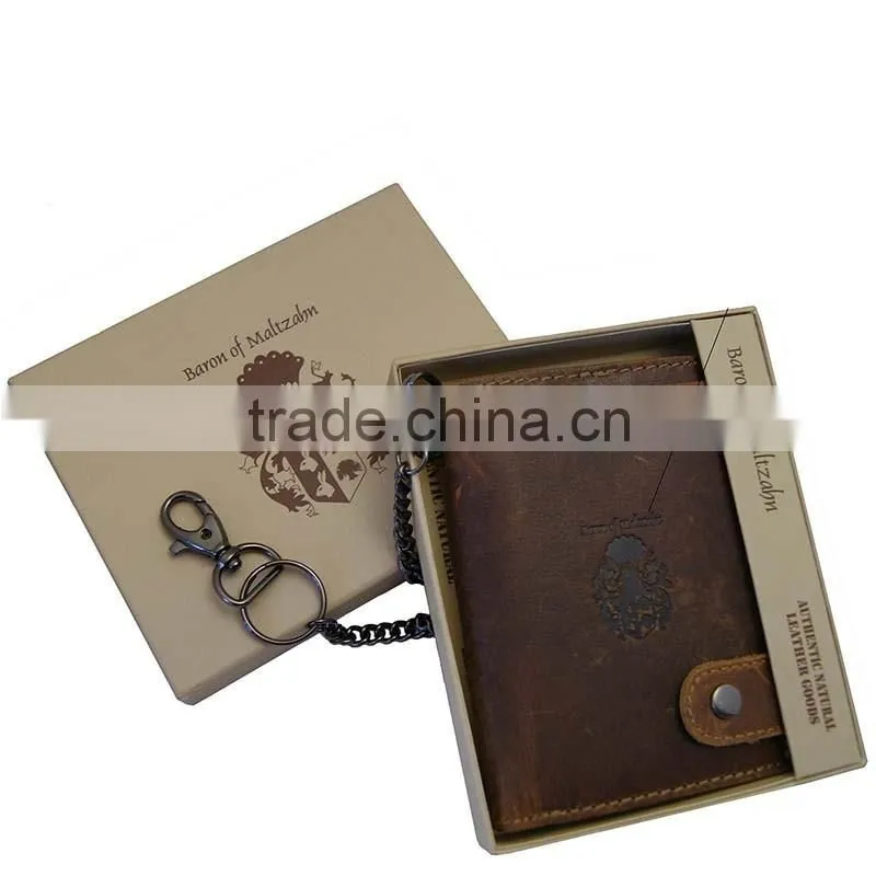Brown vintage genuine leather biker wallet mens wallet with chain