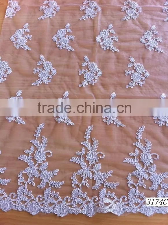 White bridal embroidered tulle lace fabric