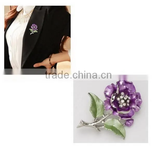 2015 hottest Peony flower decorative crystal painting flower brooch