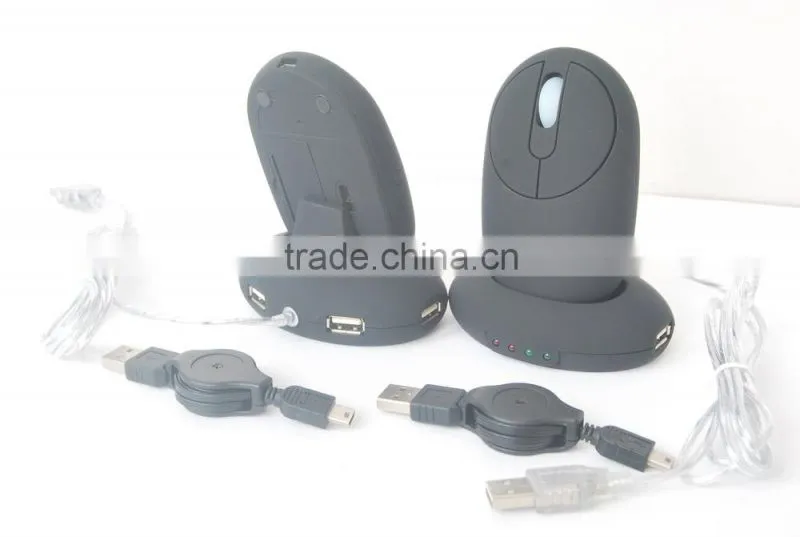 High quality Rechargeable Wireless Optical Mouse with 2.0USB HUB and docking station