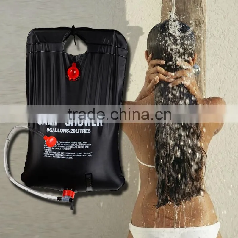 5 Gallons Solar Heating Camping Shower Bag 20L Thermometer 92-128 fahrenheit Hot Water