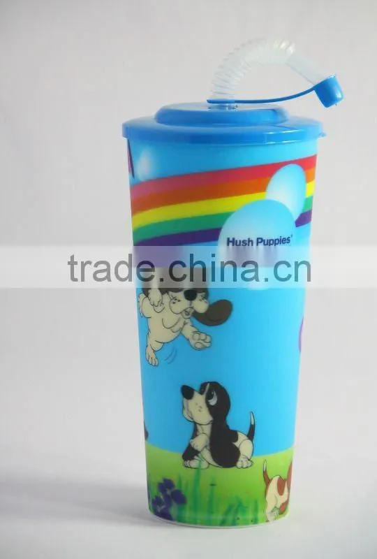 personalized customized 1000ml 3D lenticular pp cup with straw and lids