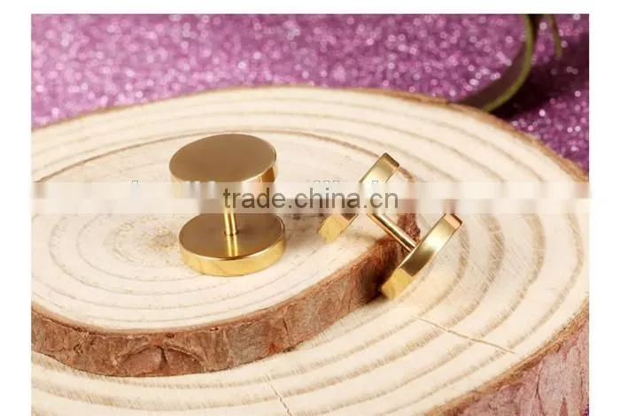 in stock stainless steel men double pin gold plated earrings