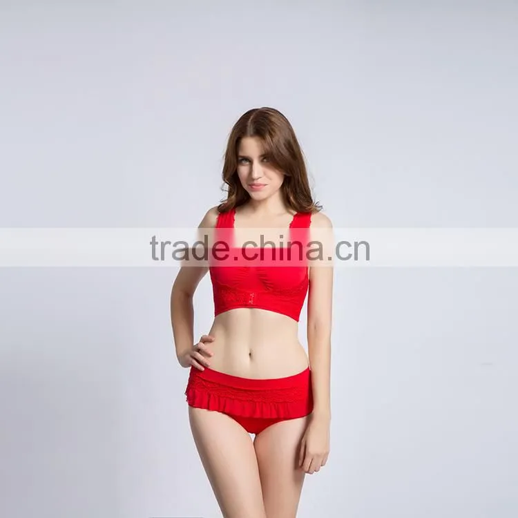 Fancy seamless women lace bra and underwear sexy sports bra panty set