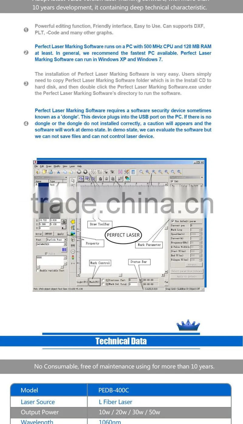 Perfect Laser 10W/20W/30W PEDB-400C Colorful Fiber Laser Marking Machine