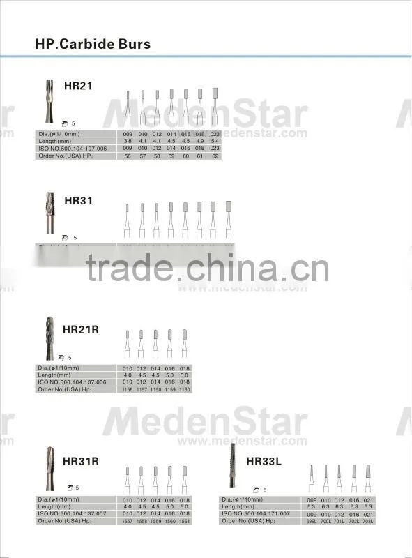 Top Quality Dental Carbide Burs/ HP carbide bur for dental lab