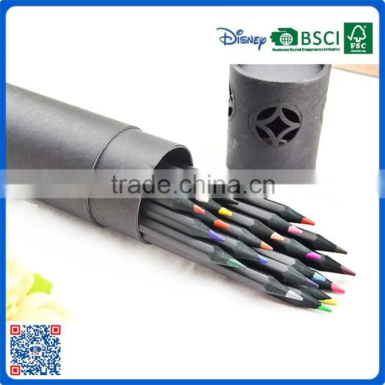 hot sales 24 colors 7 inch fancy black wooden pencils into the box
