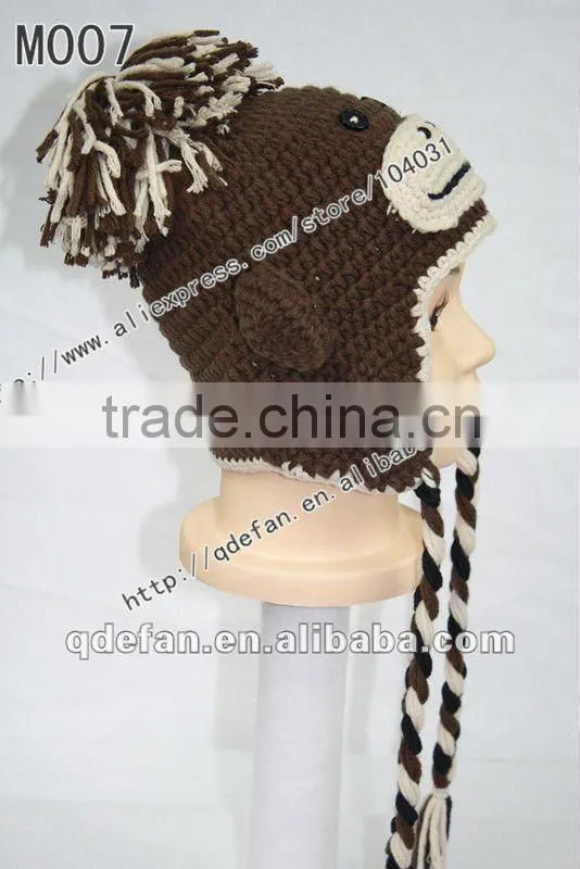 Free shipping 100% cotton crochet baby hats for sale knitting monkey hats in brown silver baby gifts cutest baby caps