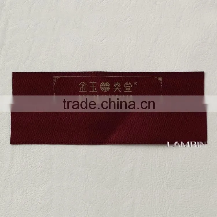 Brown satin ribbon with gold stamping golden printed label main labels for clothes