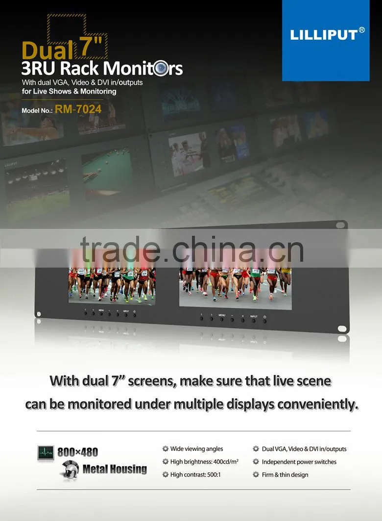 Lilliput 3U Dual VGA Rackmount Monitors Dual 7" LED backlit Panel
