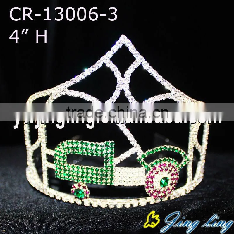 group green rhinestone tractor tiara for pageant one set crown