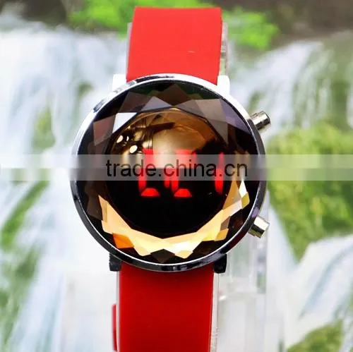2014 new LED fashion crystal glass electronic 30ATM silicon watch(WJ-2386)