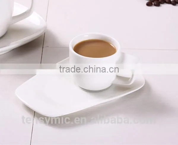 T00217 big handle white porcelain tea cup with saucer