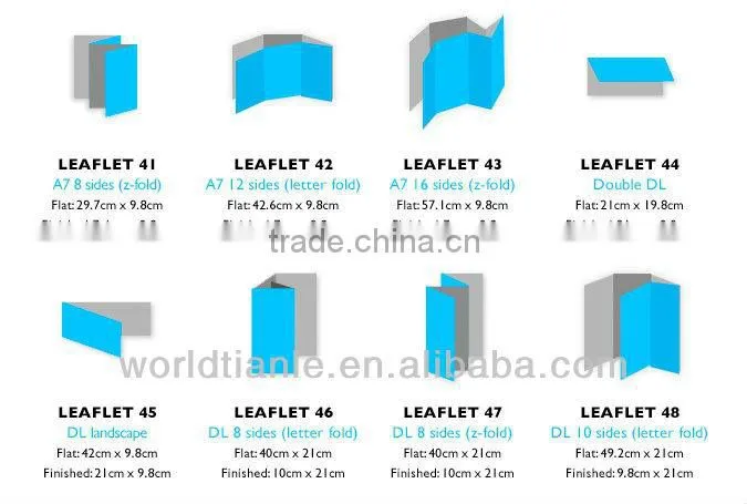 2013 Hot Sales! Different Size full color printing folded Leaflet