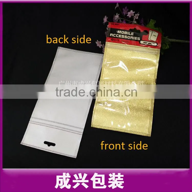 packing bag for mobile phone case heat seal with upper zip fabric zipper bag and printing plastic header