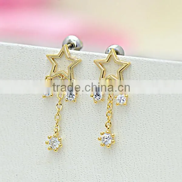 ebay zircon star pattern chain plated 925 silver earring