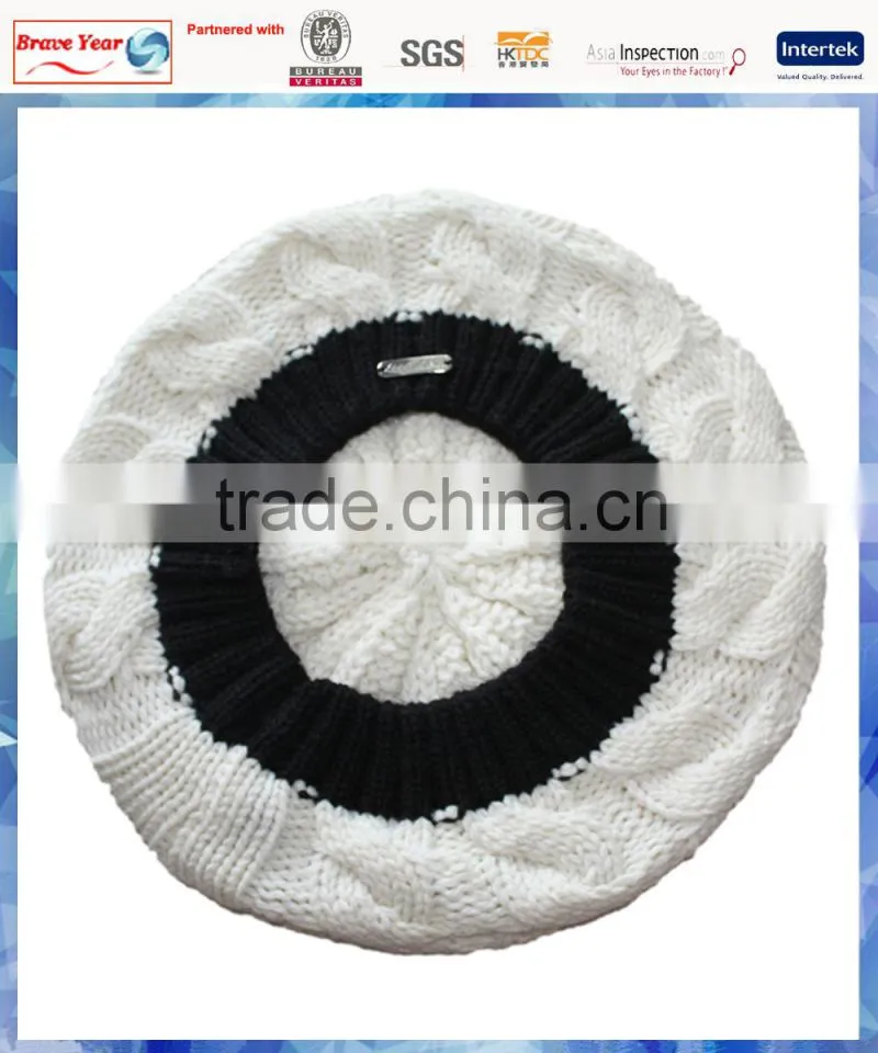 cable knit beret hat for girls/old girls beret hat/white beret hats