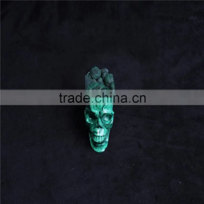 Wholesale Natural Malachite crystal stone skull handmade carving