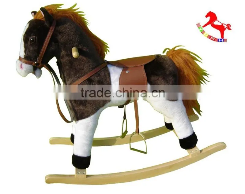 74*30*58cm big lovely customized stuffed plush children rocking horses series toy with wooden base&sound
