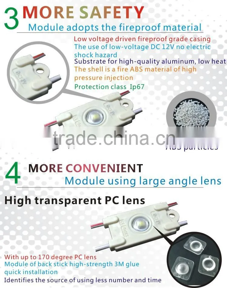 Outdoor sign backlight 3 years warranty lens 0.8W led module 2835 injection
