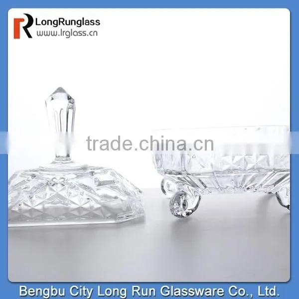 LongRun 200mm crystal embossed glassware square candy dish with stand