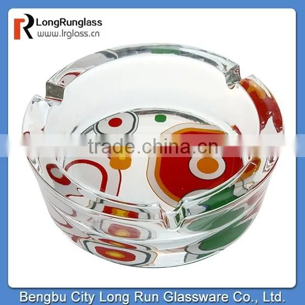 LongRun 932g round Delicated Antique bottom with deacal glass ashtray new design glass