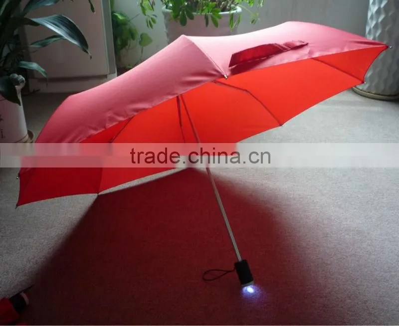 Arc42''*8Ribs Hand Open 3 Foldable Umbrella With Led Torch Handle OKLED017