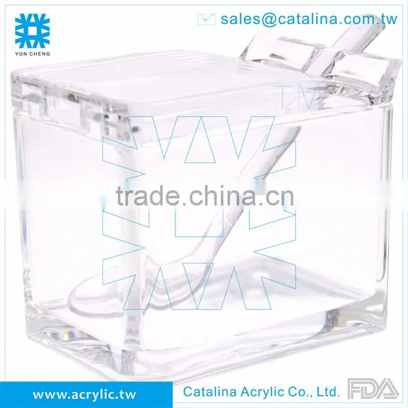 Acrylic Plastic Salt Sugar Pepper pot set with spoon