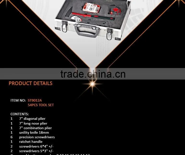 ECONOMIC PROFESSIONAL HAND TOOL SET WITH HIGH QUALITY,TOOLS IN ALUMINUM bOX WITH 54PCS