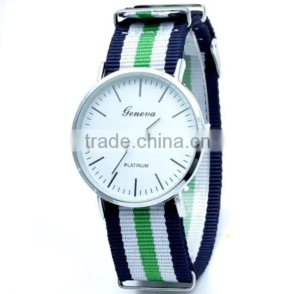 2016 New Arrivals Striped Canvas Geneva Watch Price