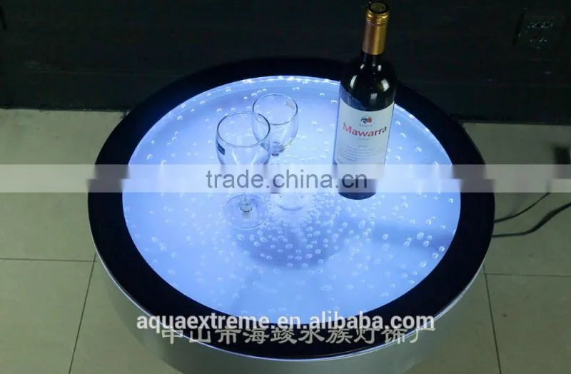 Beautiful battery driver Round Bar Table ,Fantastic LED light and water Bubble moving table
